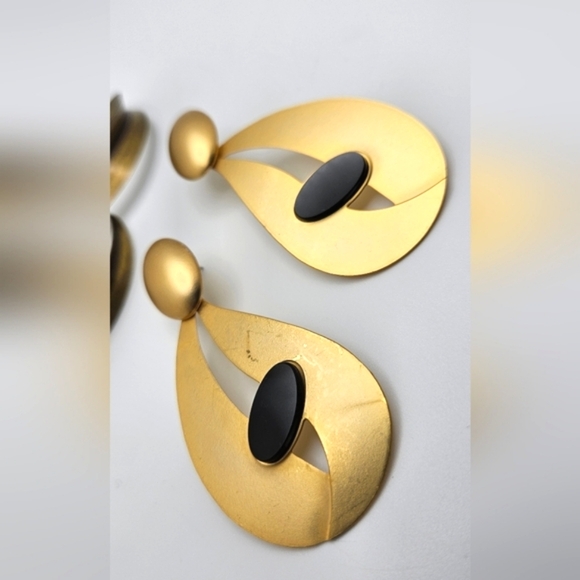 ๐ข3/$19๐ข Modernist Large Size Earrings Lot Pierced Ears Gold Brass Hoop - Picture 2 of 5